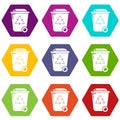 Trash wheelie bin icons set 9 vector