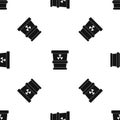 Trashcan containing radioactive waste pattern seamless black