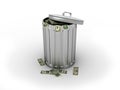 Trashcan with dollars