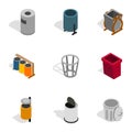 Trashcan icons, isometric 3d style