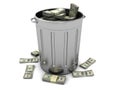 Trashcan with money