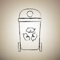 Trashcan sign illustration. Vector. Brush drawed black icon at l Royalty Free Stock Photo