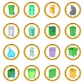 Trashcan vector set, cartoon style