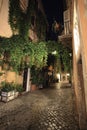 Trastevere, Rome, Italy - July 10, 2017: Trastevere cobblestone street