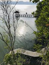 Scenery of sea view pavilion that visible from the top floor of observation deck of `Mature mangrove forest and black sand beach`