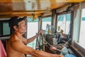 Unacquainted Thai Fisher Boat Driver on the Ocean Tour in Koh Chang Island Trat Thailand