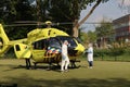 Trauma Helicopter Lifeliner 6 PH-OOP is departing from Gouda with a Corona patient from the Groene Hart hospital