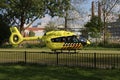 Trauma Helicopter Lifeliner 6 PH-OOP is departing from Gouda with a Corona patient from the Groene Hart hospital