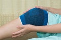 Trauma of knee in brace during rehabilitation Royalty Free Stock Photo