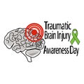 Traumatic Brain Injury Awareness Day, schematic representation of a human brain with trauma, for poster or banner