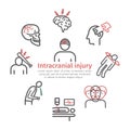 Traumatic brain injury banner, line icon. Head Injury Treatment. Vector signs for web graphics. Royalty Free Stock Photo