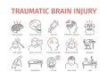 Traumatic brain injury line icon. Head Injury Treatment. Vector signs for web graphics. Royalty Free Stock Photo