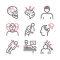 Traumatic brain injury line icon. Head Injury Treatment. Vector signs for web graphics. Royalty Free Stock Photo