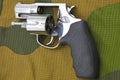 Traumatic Taurus revolver on the background of camouflage