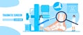 Traumatologist concept vector for landing page, banner. The surgeon puts cast on the lower leg. Doctors treat rheumatism,