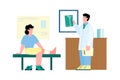 Traumatology clinic with doctor consulting patient cartoon vector illustration.