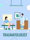 Traumatology medicine banner with doctor traumatologist vector illustration.