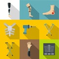 Traumatology and orthopedic icon set, flat style