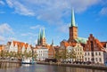 Trave river in Lubeck old town, Germany Royalty Free Stock Photo