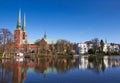Trave river, old town of Lubeck Royalty Free Stock Photo