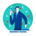 A businessman going on a world travel, vector art with layers.