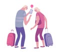 Elderly couple traveling, vector illustration.