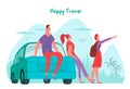 A family enjoying the beauty of nature on a journey. vector art with layers.