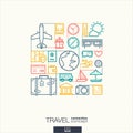 Travel abstract background, integrated thin line symbols.