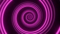 Travel through abstract neon spiral tunnel. Glow wormhole background