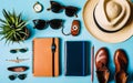travel accessories in the travel concept. Planning summer holidays, vacations and trip. Royalty Free Stock Photo