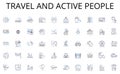 Travel and active people line icons collection. Cartography, Topography, Blueprint, Navigation, Geography, Chart, Layout