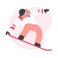 Travel Activity Entertainment. Happy Girl Riding Snowboard by Snow Slopes during Winter Time Season Holidays