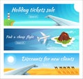 Travel advertisement ticket sale vector illustration set. Horizontal web advertising tourism banner traveling around