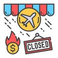 Travel agency closing color line icon. Economic risis. Collapse business. Markets plunging. Sign for web page, app. UI UX GUI