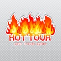 Travel agency hot tour burn label Royalty Free Stock Photo