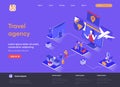 Travel agency isometric landing page. Online booking service, comfortable air transportation, airport boarding isometry concept. Royalty Free Stock Photo