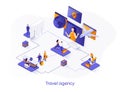 Travel agency isometric web banner. Tour operator isometry concept. Online booking service, comfortable air transportation 3d