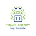 Travel agency logo - cute frog traveller