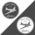 Travel agency logo. old retro vintage piston engine airplane vector illustration