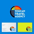 Travel agency logo. Toucan emblem. Tropical bird inscribed in a circle with letters.