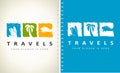 Travel agency logo vector. Logo design. Ship, palm and plane Logo.