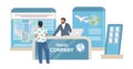 Travel agency receptionist and visitor flat vector
