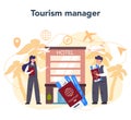 Travel agent concept. Office worker selling tour, cruise, airway