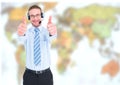 Travel agent man wearing headset in front of world map Royalty Free Stock Photo