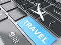 Travel and airplane on computer keyboard. Travel concept Royalty Free Stock Photo