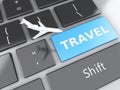 Travel and airplane on computer keyboard. Travel concept Royalty Free Stock Photo