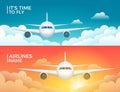 Travel airplane tourism vector banner design. World trip vacation background. Aircraft illustration Royalty Free Stock Photo