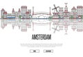 Travel Amsterdam Poster In Linear Style
