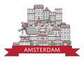 Travel Amsterdam Poster In Linear Style
