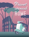 Travel around Rome retro postcard
